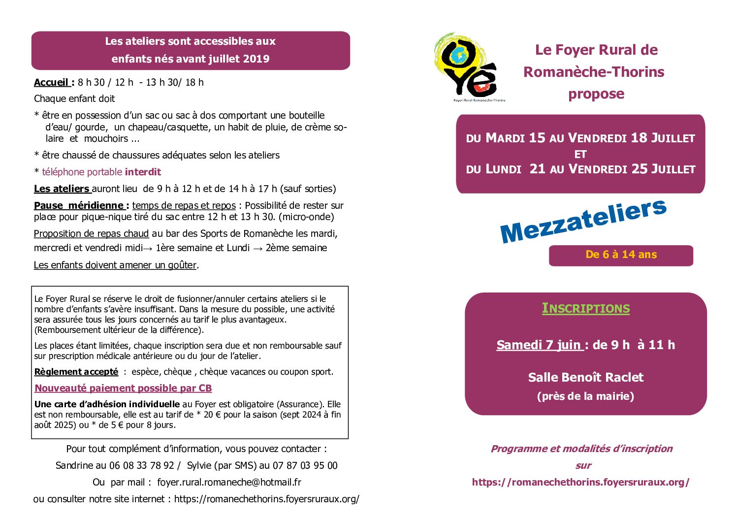Programme Mezza été 2025 pages de garde